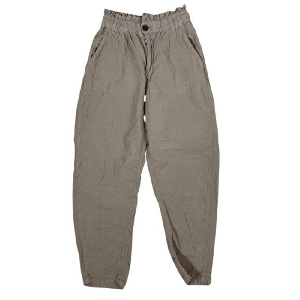 Zara High Rise Paperbag Waist Jogger Pants Khaki Casual Tapered 4 Corduroy Women - Picture 1 of 5